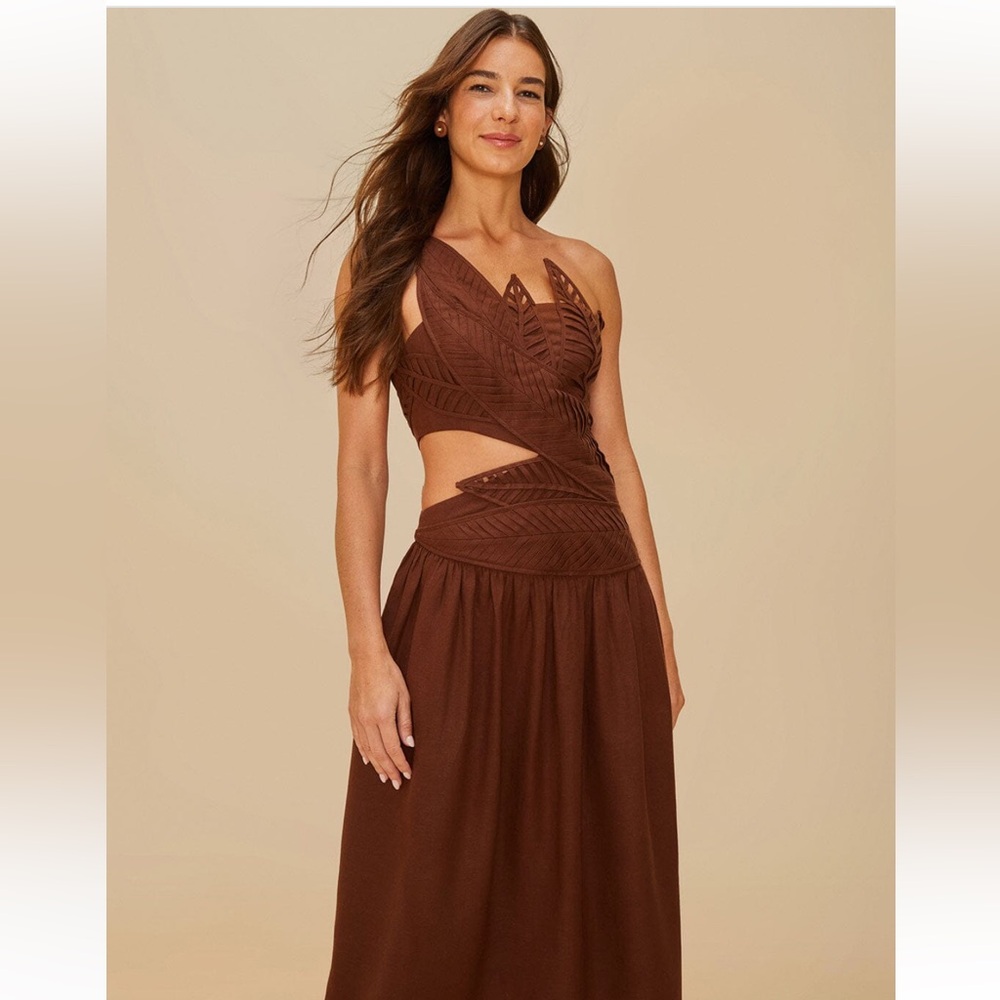 NWT Farm Rio Burgundy / Brown Leaves Cut-Out Midi Dress